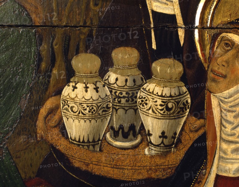 'Ceramics of the period', detail of the Transfiguration altarpiece, 1445-1452. Tempera on wood, ?
