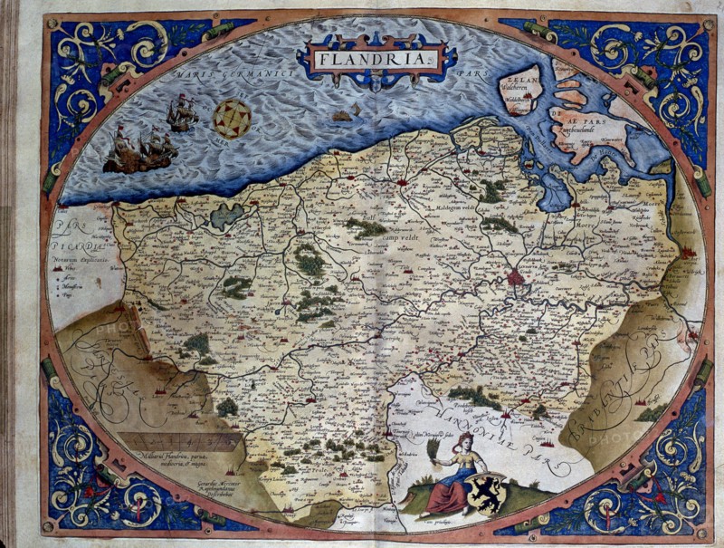 'Theatrum Orbis Terrarum' by Abraham Ortelius, Antwerp, 1574. Map of the region of Flanders.