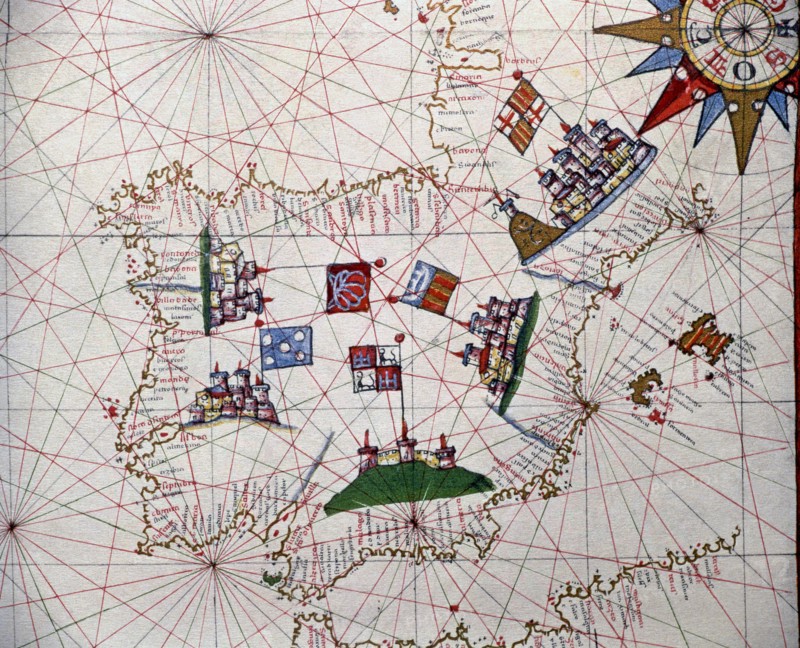 Atlas of Joan Martines, Messina, 1582, in the Iberian Peninsula portulan chart.