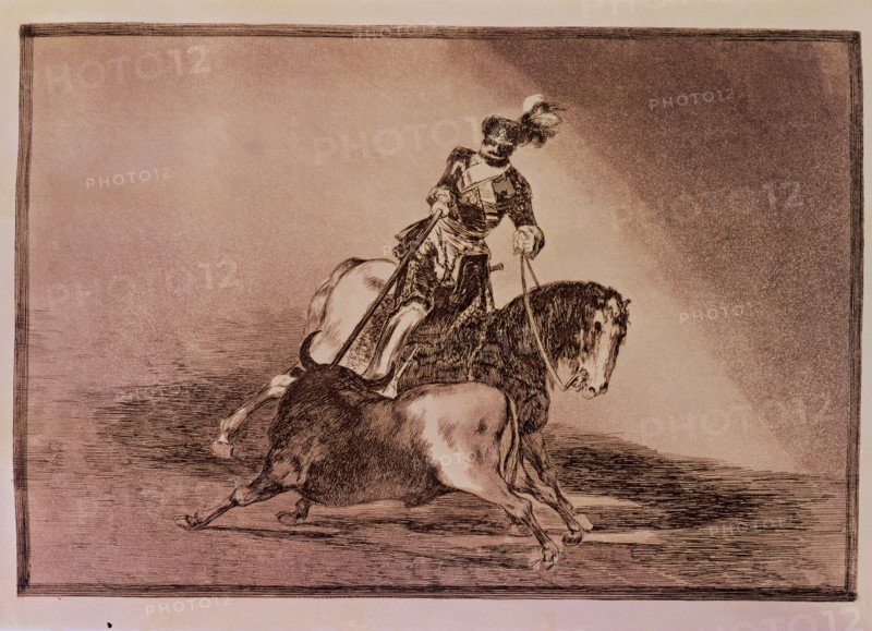 Bullfighting, series of etchings by Francisco de Goya. Plate 11: 'The Cid Campeador lancing anoth?