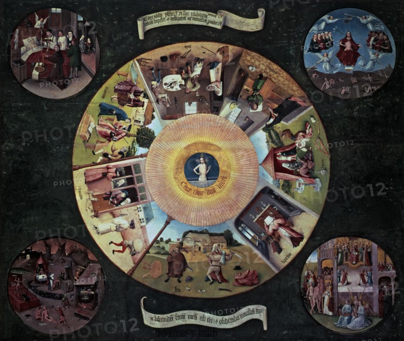 'The Table of the deadly sins', oil on panel in the original form of desktop of the Dutch painte?