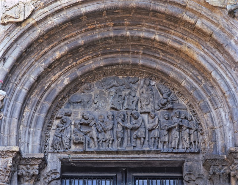 Cathedral of Santiago, the Platerías door, detail of tympanum with scenes from the life of Jesus ?