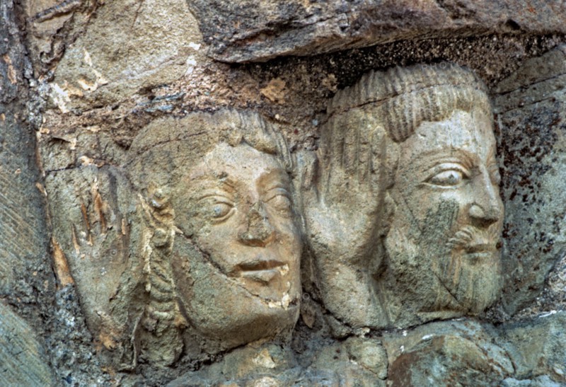 Church of Santiago in Villafranca del Bierzo (León), detail of a capital of the front door.