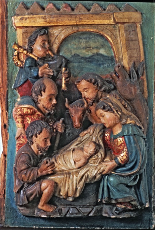Adoration of the Shepherds. Detail of the predella of an altarpiece.