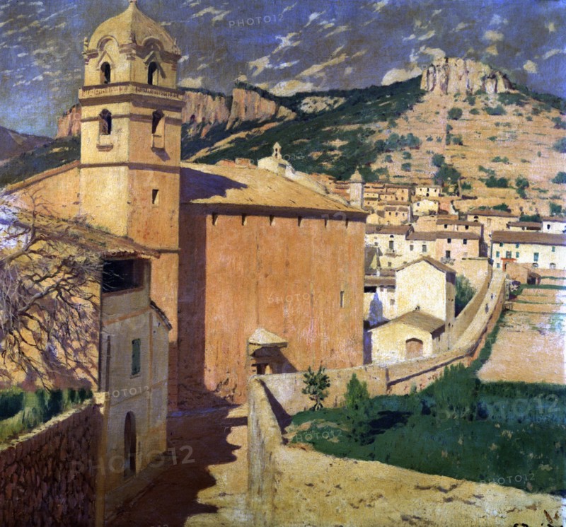 'Church of Bunyola', oil on canvas, 107 X 95 cm. Impressionist painting from the stage of painte?