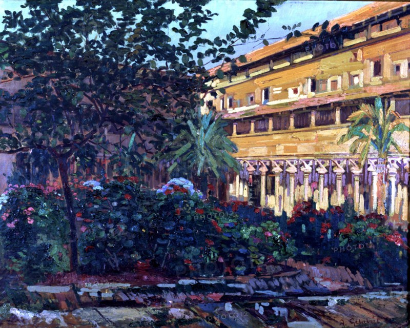'Cloister of Sant Francesc', oil on canvas, 97 X 78 cm., work by the Majorcan impressionist and ?