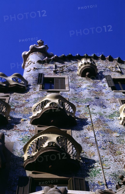 Casa Batllo, designed by Antoni Gaudí. Detail of the balconies on the façade.