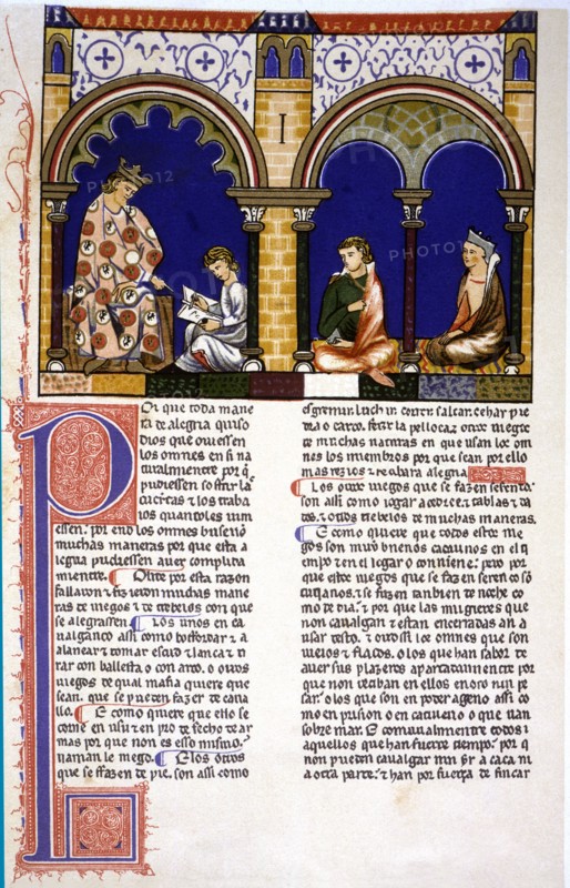 King instructing a child, miniature in the 'Book of Games', manuscript, 1283, by Alfonso X el Sabio.
