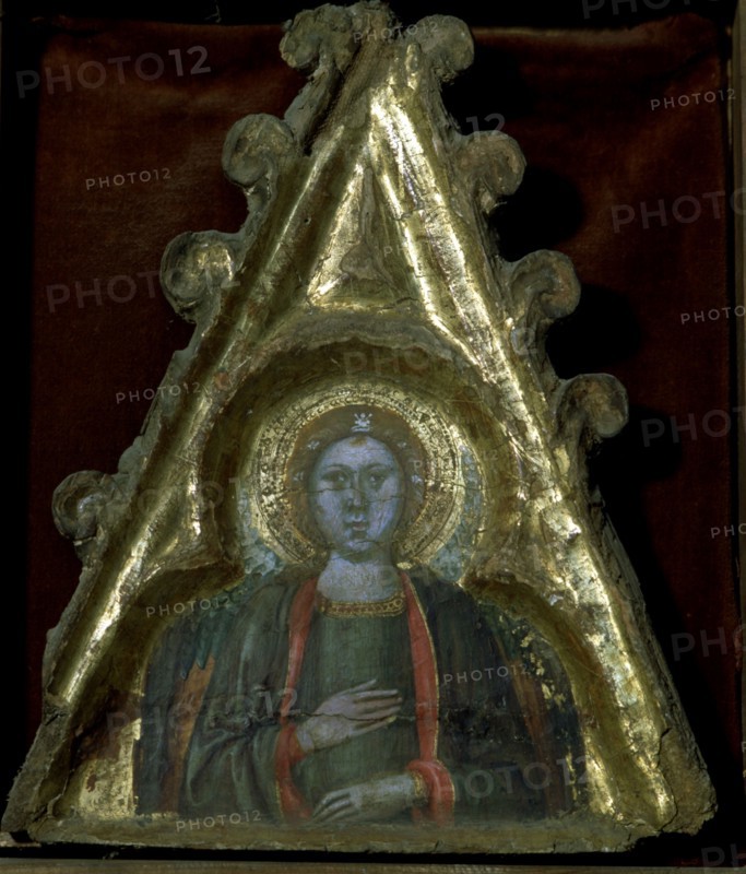 'Angel of a pinnacle', colored panel painting from Tremp, 14th century.