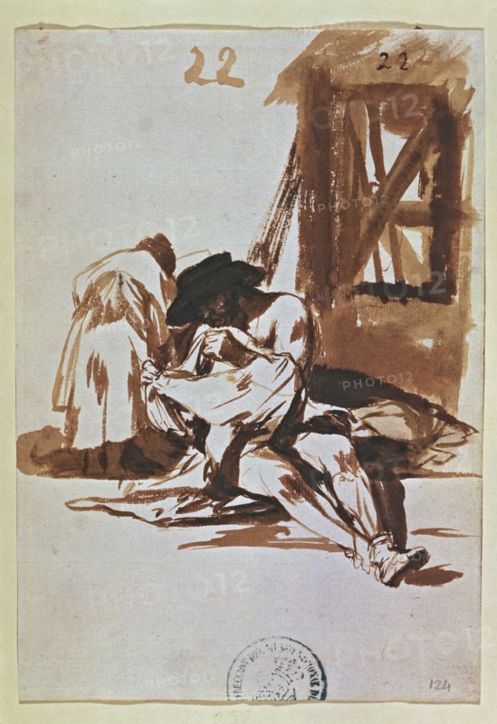 'Poverty', drawing No. 258 of the series of sepia gouaches by Francisco de Goya.