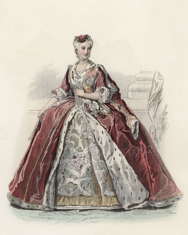 María José, Queen of Poland, in the 18th century, color engraving 1870.