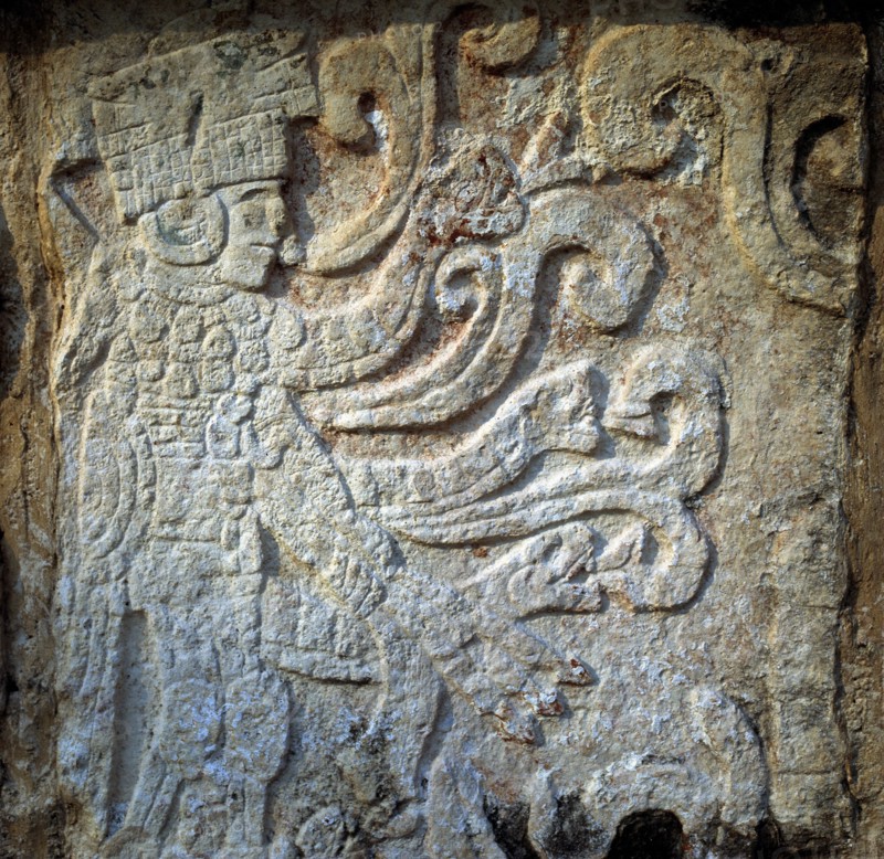 Detail of sculptural reliefs in buildings of the ancient city of Monte Alban.