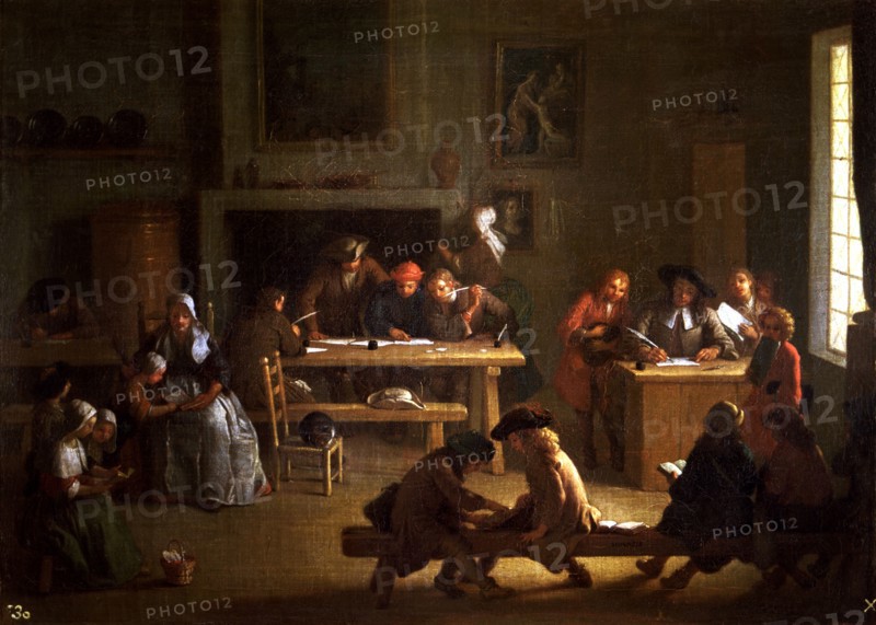 'Interior of a school', oil on canvas by Miguel Angel Houasse.