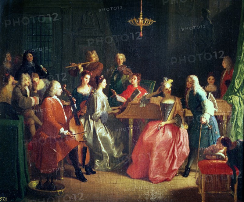 Musical Evening, oil on canvas by Miguel Angel Houasse.