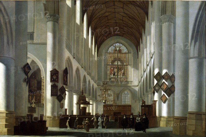 'Interior of St. Bavo Church in Harlem' 1668, oil on canvas by Job Berckheyde.