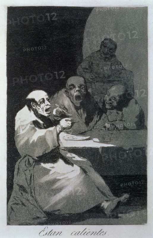 Los Caprichos, series of etchings by Francisco de Goya (1746-1828), plate 13: 'Están calientes' (?
