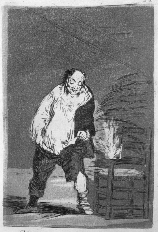 Los Caprichos, series of etchings by Francisco de Goya (1746-1828), plate 18: 'Y se le quema la c?