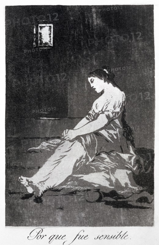 Los Caprichos, series of etchings by Francisco de Goya (1746-1828), plate 32: 'Porque fue sensibl?
