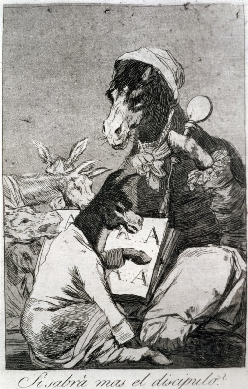 Los Caprichos, series of etchings by Francisco de Goya (1746-1828), plate 37: '¿Si sabra más el d?