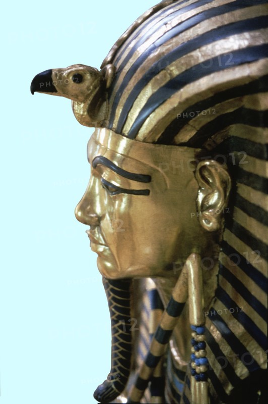 First sarcophagus of Tutankhamun, detail, made of solid gold encrusted with precious stones, foun?