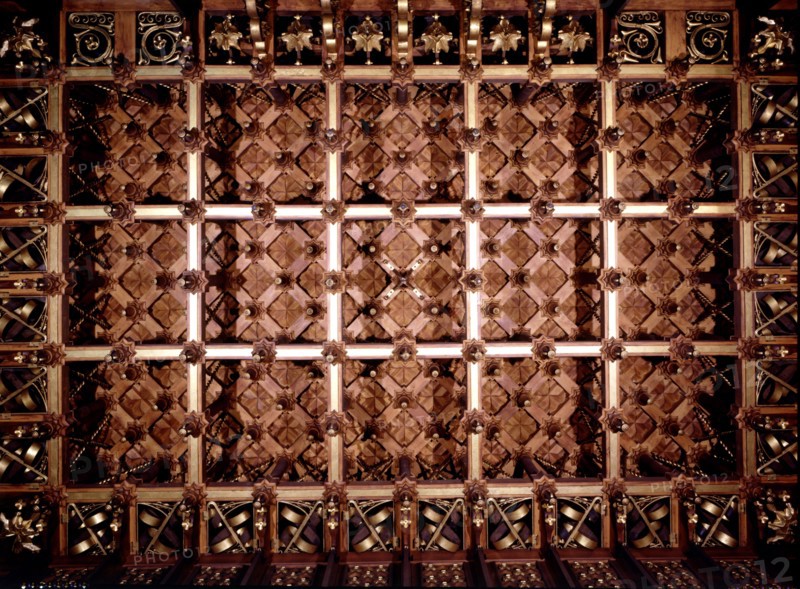 Coffered ceiling of the visits room on the first floor of the Güell Palace 1886-1890, designed by?