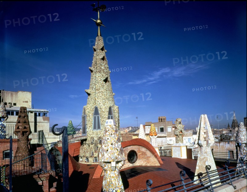 Perspective of the roof terrace of the Güell Palace building 1886-1890, designed by Antoni Gaudí ?