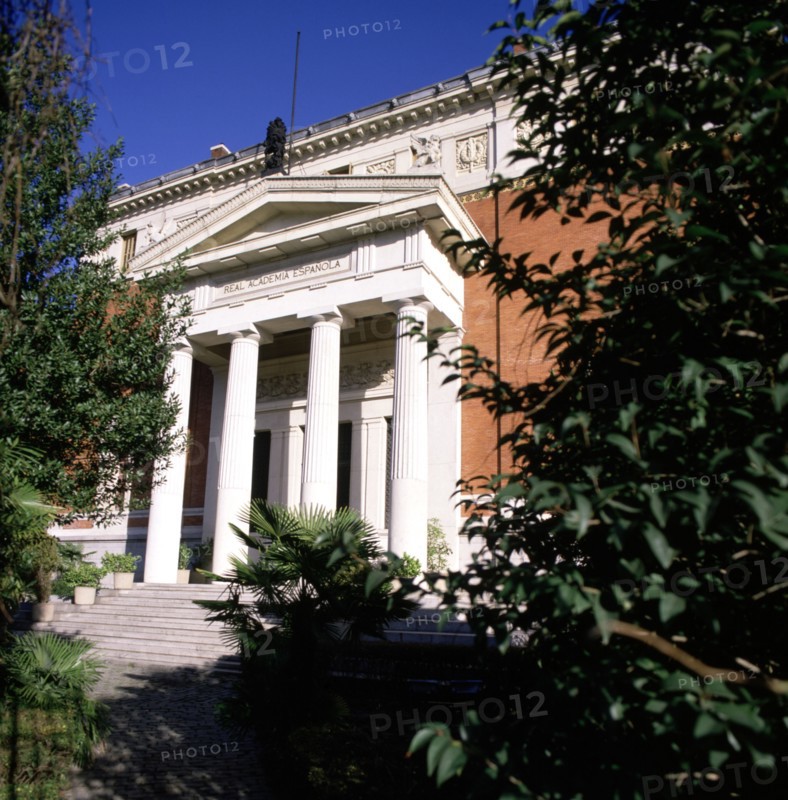 Façade of the Spanish Royal Academy of the Language in Madrid.