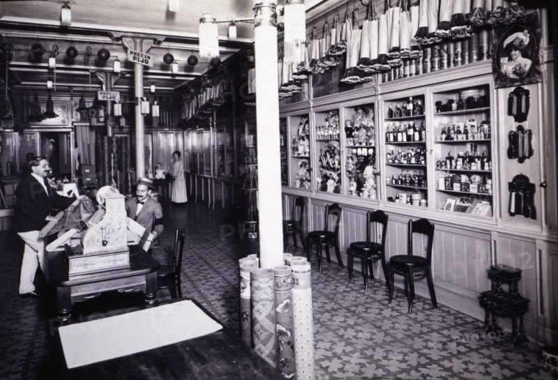 Interior of a toy store, carpets and cleaning objects located in 18 Puertaferrisa street, Barcelo?