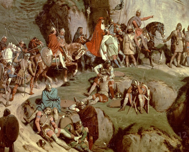 Charlemagne crosses the Alps in the year 773, oil, detail.