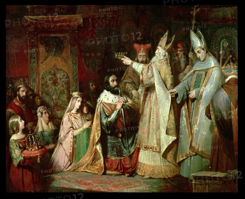 Charlemagne is crowned king of the Lombards in 774.