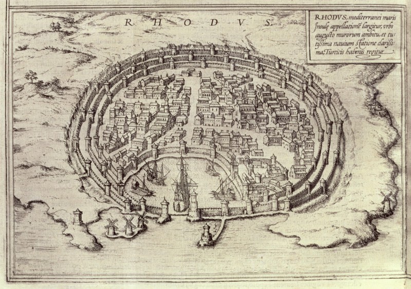 View of the city of Rhodes, engraving in 'Theatre des Princepales villes de tout le monde', 1573.