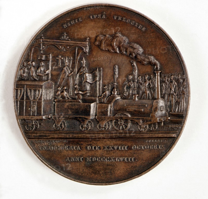 Bronze medal commemorating the inauguration of the first railway in the Iberian Peninsula, betwee?