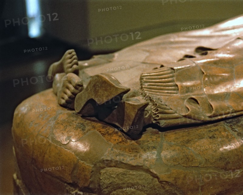 Sarcophagus of the Spouses, made in Etruscan terracotta, detail of feet and footwear.