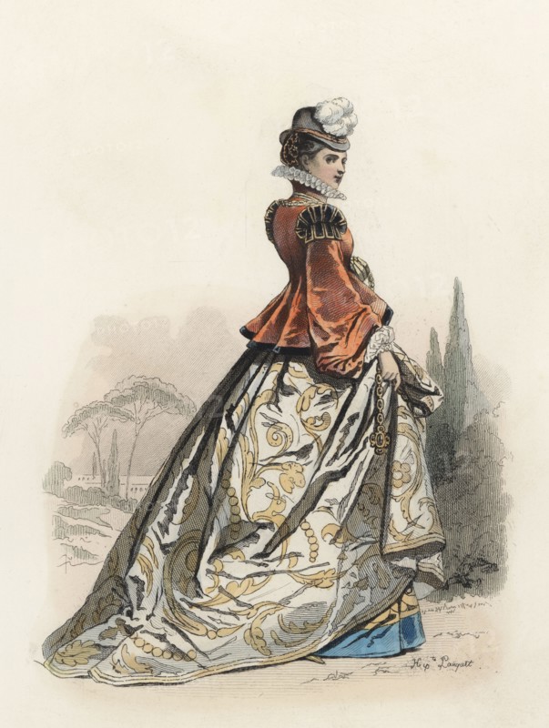 Vincentian Noble Lady, in the modern age, color engraving 1870.