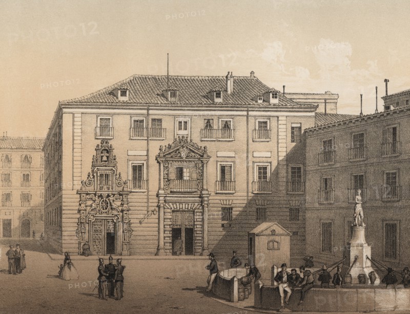 Madrid, building of the Monte de Piedad and Savings Bank in 1842, engraving 1870.