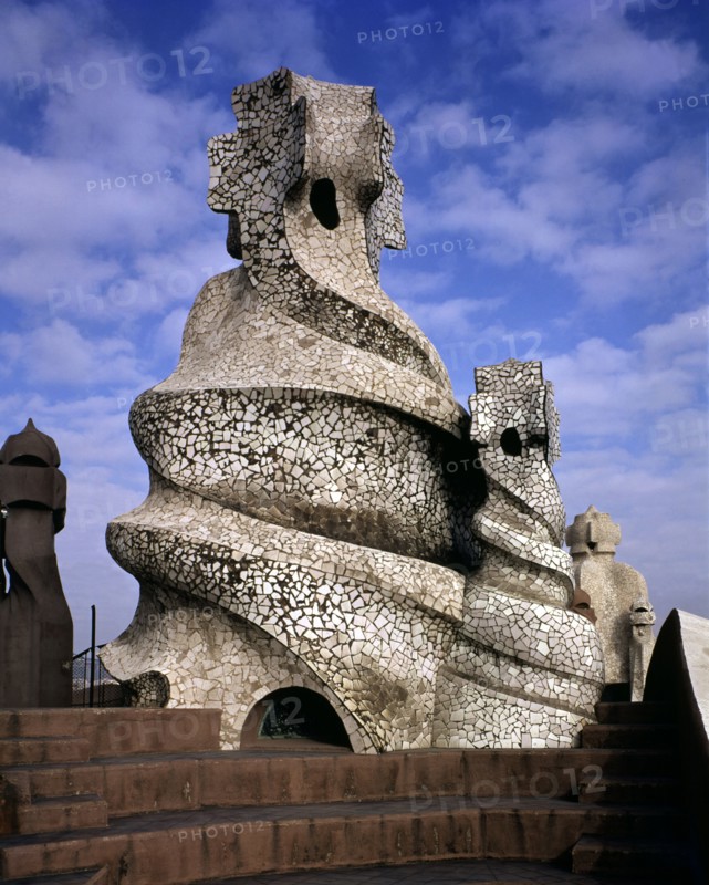 View of one of the chimneys crowning La Pedrera or Mila House, by Antoni Gaudí i Cornet (1852 - 1?