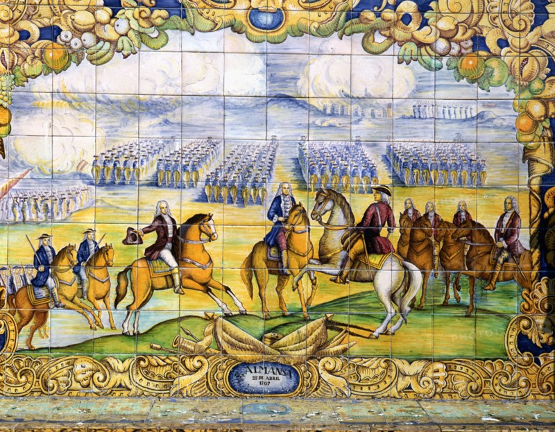 Battle of Almansa in 1707, tile panel located in the Plaza of Spain in Seville.
