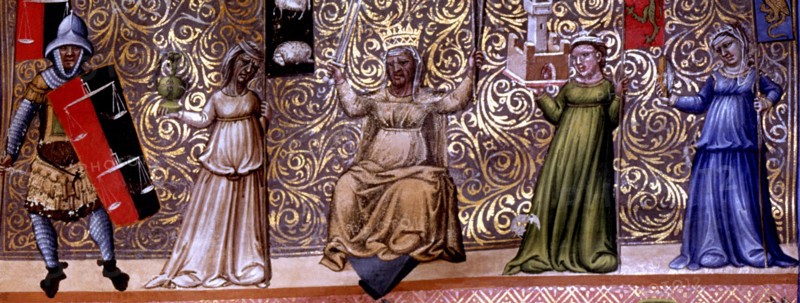Detail of the Justice, miniature in 'Codex Justinian Institutiones Feudorum et Alia', illuminated?