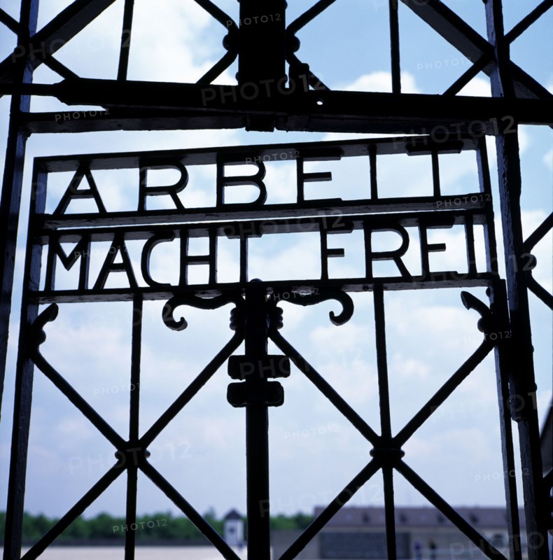 Entrance gate to the concentration camp of Dachau, with the inscription in German 'Arbeit macht f?