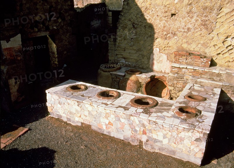 Termopolio ruins, hot food shop, located on Cardo V street, located on the ruins of Herculaneum.