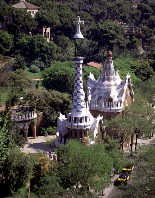 Partial view of the entrance to Park Güell, designed by Antoni Gaudí between 1900/14.