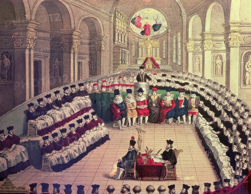 Council of Trent (1545 - 1547), called by Pope Paul III, first period, 18th century engraving.