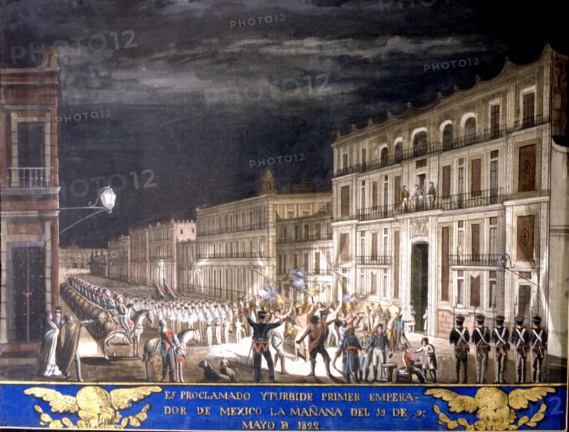 Agustin de Iturbide proclaimed Emperor of Mexico on 18 May. 1822, watercolor, 1822.
