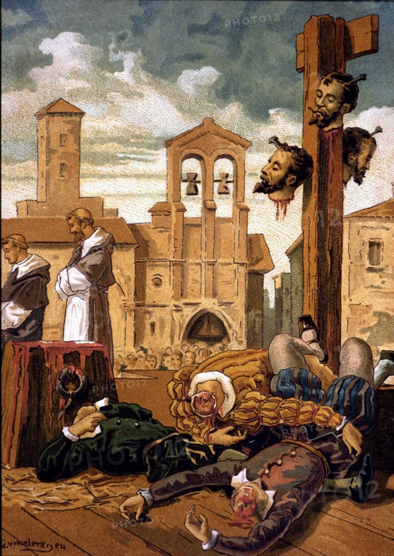 Execution in Villalar in 1521 of the three Comuneros leaders: Juan de Padilla, Juan Bravo and Fra?