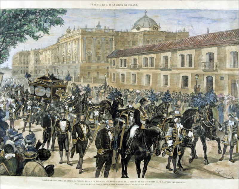 Driving the corpse of Queen Maria of Mercedes Orleans to the North Station' Juan Camba drawing, e?