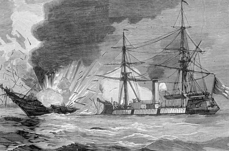 War Chile - Bolivia, naval battle of Iquique, between the Chilean corvette Esmeralda and the Moni?