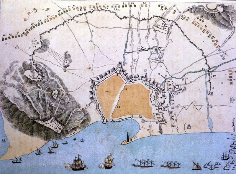 Map of the city of Barcelona during the siege of Philip V in 1714.