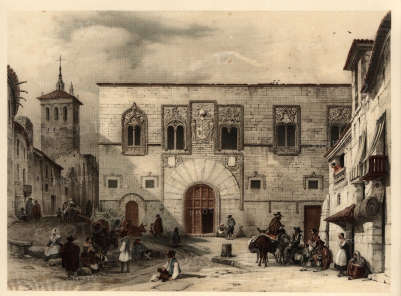 Momos Square in Zamora with scenes of daily life and types of the time.
