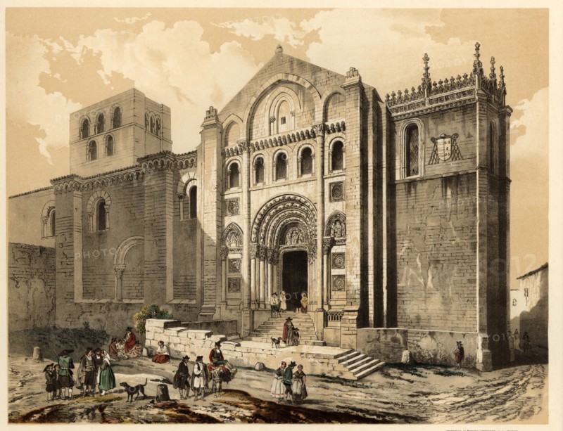 Cathedral of Zamora with villagers, life and traditional costumes of the time.