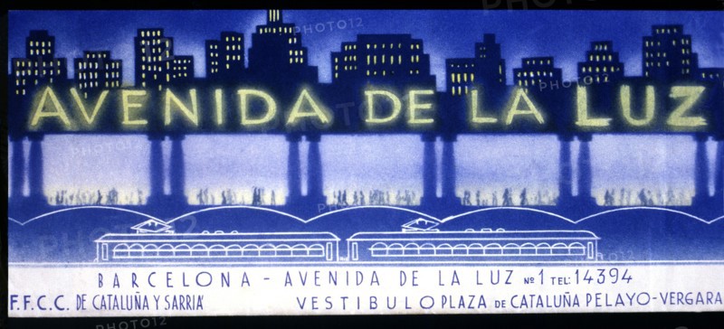 Advertisement of the Avenida de la Luz in Barcelona, popular underground galleries of the 1950s.